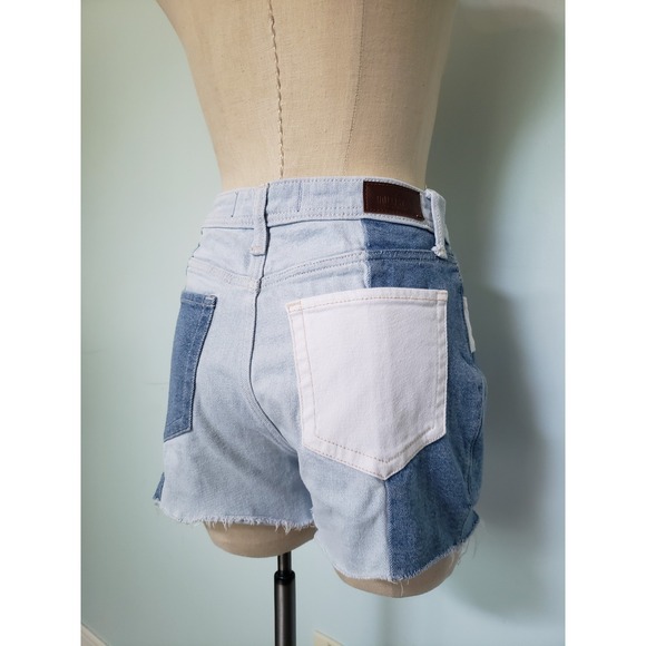 Hollister Womens 5 27 Jean Mom Shorts Lgt Blue Patchwork Denim Ultra High Rise - Picture 5 of 8